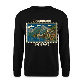 Österreich Hallstatt Vintage Reisemarke - Unisex Pullover - Schwarz - Vorne - Alina (178cm) & Michal (187cm)