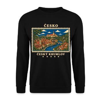 Tschechien Český Krumlov Vintage Reisemarke - Unisex Pullover - Schwarz - Vorne - Alina (178cm) & Michal (187cm)