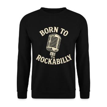 Born to Rockabilly – Vintage 50s Mikrofon - Unisex Pullover - Schwarz - Vorne - Alina (178cm) & Michal (187cm)