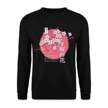 Ephemeral Blossom: Japanese Sakura - Unisex Pullover - Schwarz - Vorne - Alina (178cm) & Michal (187cm)