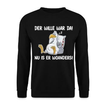 Schlafende Taube – Wille war da, lustige Sprüche - Unisex Pullover - Schwarz - Vorne - Alina (178cm) & Michal (187cm)