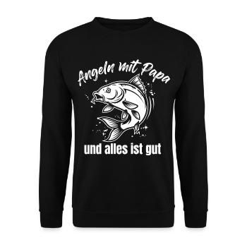 Angeln mit Papa – Alles ist gut - Unisex Pullover - Schwarz - Vorne - Alina (178cm) & Michal (187cm)
