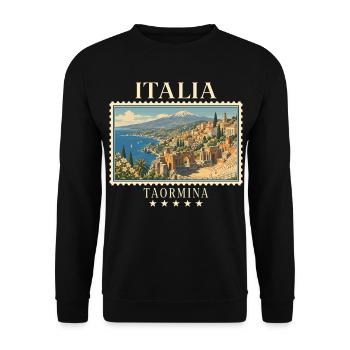 Italien Taormina Vintage Reisemarke - Unisex Pullover - Schwarz - Vorne - Alina (178cm) & Michal (187cm)