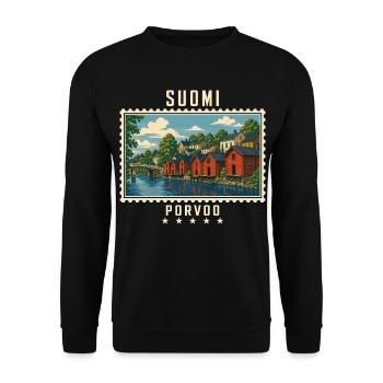 Finnland Porvoo Vintage Reisemarke - Unisex Pullover - Schwarz - Vorne - Alina (178cm) & Michal (187cm)