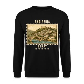 Albanien Berat Vintage Reisemarke - Unisex Pullover - Schwarz - Vorne - Alina (178cm) & Michal (187cm)