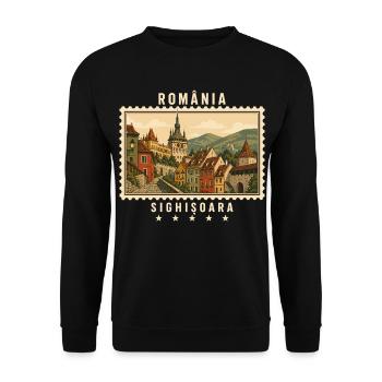 Rumänien Sighișoara Vintage Reisemarke - Unisex Pullover - Schwarz - Vorne - Alina (178cm) & Michal (187cm)