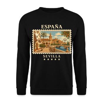 Spanien Sevilla Vintage Reisemarke - Unisex Pullover - Schwarz - Vorne - Alina (178cm) & Michal (187cm)