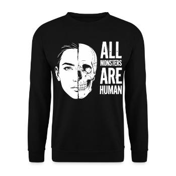 Totenkopf Mensch Gesicht – Gothic Horror Motiv - Unisex Pullover - Schwarz - Vorne - Alina (178cm) & Michal (187cm)