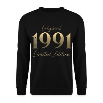 35. Geburtstag Geschenk Original August 1991 - Unisex Pullover - Schwarz - Vorne - Alina (178cm) & Michal (187cm)