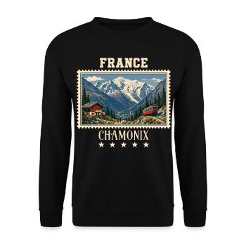 Frankreich Chamonix Vintage Reisemarke - Unisex Pullover - Schwarz - Vorne - Alina (178cm) & Michal (187cm)
