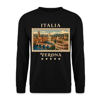 Italien Verona Vintage Reisemarke - Unisex Pullover - Schwarz - Vorne - Alina (178cm) & Michal (187cm)