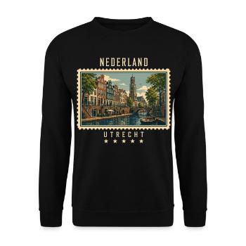 Niederlande Utrecht Vintage Reisemarke - Unisex Pullover - Schwarz - Vorne - Alina (178cm) & Michal (187cm)