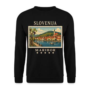 Marque de voyage vintage de Maribor en Slovénie - Sweat-shirt Unisexe - noir - Devant - Alina (178cm) & Michal (187cm)