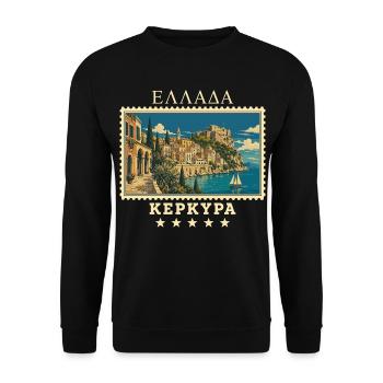 Griechenland Korfu Vintage Reisemarke - Unisex Pullover - Schwarz - Vorne - Alina (178cm) & Michal (187cm)