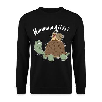 Hui – Snail Rides Turtle Cartoon - Unisex Sweatshirt - black - Front - Alina (178cm) & Michal (187cm)