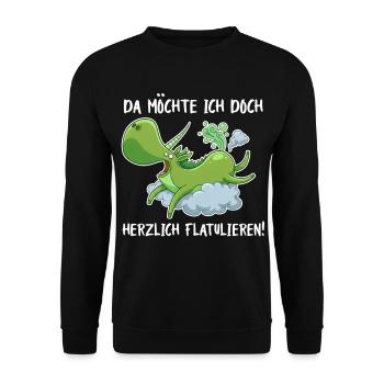 Flatulierendes Einhorn – Lustiger Spruch - Unisex Pullover - Schwarz - Vorne - Alina (178cm) & Michal (187cm)