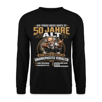 Lustiges 50. Geburtstag Funshirt Opa – Humor Shirt - Unisex Pullover - Schwarz - Vorne - Alina (178cm) & Michal (187cm)