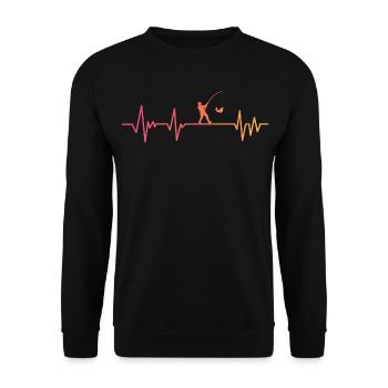 Angeln Sonnenuntergangs-Fischerherzschlag - Unisex Pullover - Schwarz - Vorne - Alina (178cm) & Michal (187cm)