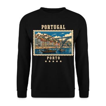 Portugal Porto Vintage Reisemarke - Unisex Pullover - Schwarz - Vorne - Alina (178cm) & Michal (187cm)