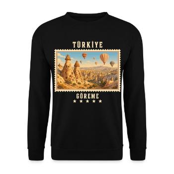 Türkiye Göreme Vintage Reisemarke - Unisex Pullover - Schwarz - Vorne - Alina (178cm) & Michal (187cm)