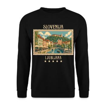 Slowenien Ljubljana Vintage Reisemarke - Unisex Pullover - Schwarz - Vorne - Alina (178cm) & Michal (187cm)