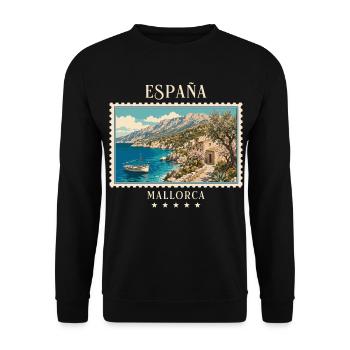 Spanien Mallorca Vintage Reisemarke - Unisex Pullover - Schwarz - Vorne - Alina (178cm) & Michal (187cm)