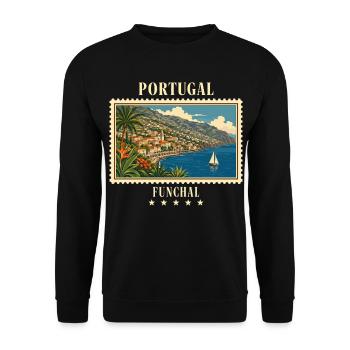 Portugal Funchal Vintage Travel Brand - Unisex Sweatshirt - black - Front - Alina (178cm) & Michal (187cm)