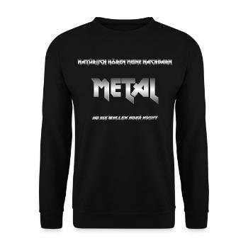 Lustiger METAL Schriftzug Gradient Silber - Unisex Pullover - Schwarz - Vorne - Alina (178cm) & Michal (187cm)