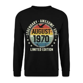 Legendäres Retro-Vintage-Jubiläum im August 1970 - Unisex Pullover - Schwarz - Vorne - Alina (178cm) & Michal (187cm)