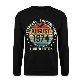 Legendäres Retro-Vintage-Jubiläum im August 1974 - Unisex Pullover - Schwarz - Vorne - Alina (178cm) & Michal (187cm)