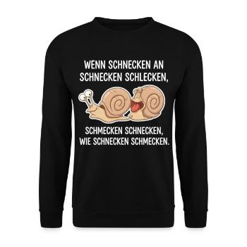 Schnecken schlecken – Lustiger Zungenbrecher - Unisex Pullover - Schwarz - Vorne - Alina (178cm) & Michal (187cm)