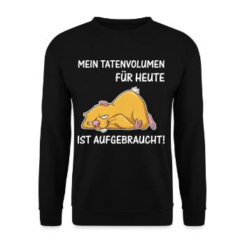 Schlafende Katze – Tatenvolumen aufgebraucht - Unisex Pullover - Schwarz - Vorne - Alina (178cm) & Michal (187cm)