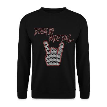 Death Metal Skull Hand Pommesgabel  - Unisex Pullover - Schwarz - Vorne - Alina (178cm) & Michal (187cm)