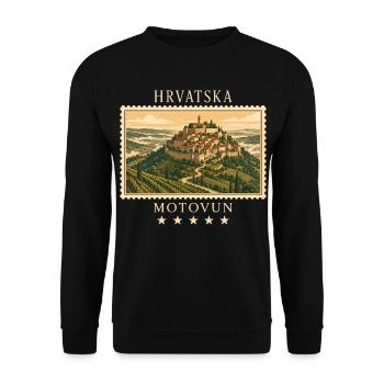 Kroatien Motovun Vintage Reisemarke - Unisex Pullover - Schwarz - Vorne - Alina (178cm) & Michal (187cm)