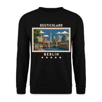 Deutschland Berlin Vintage Reisemarke - Unisex Pullover - Schwarz - Vorne - Alina (178cm) & Michal (187cm)