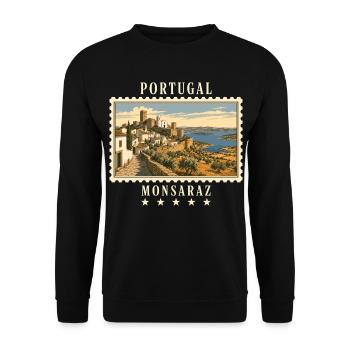 Portugal Monsaraz Vintage Reisemarke - Unisex Pullover - Schwarz - Vorne - Alina (178cm) & Michal (187cm)