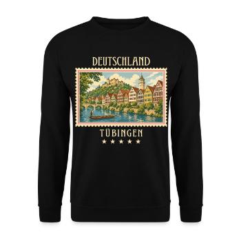 Deutschland Tübingen Vintage Reisemarke - Unisex Pullover - Schwarz - Vorne - Alina (178cm) & Michal (187cm)