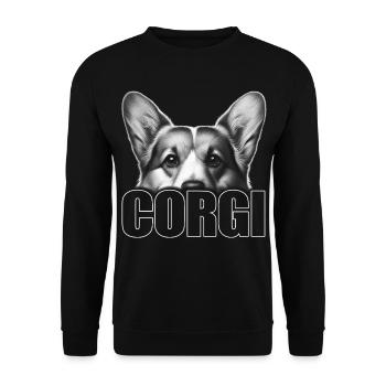Welsh Corgi Porträt mit Schriftzug - Unisex Pullover - Schwarz - Vorne - Alina (178cm) & Michal (187cm)