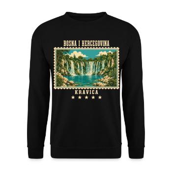 Bosnien und Herzegowina Kravica Vintage Reisemarke - Unisex Pullover - Schwarz - Vorne - Alina (178cm) & Michal (187cm)