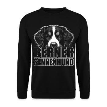 Berner Sennenhund Porträt mit Schriftzug - Unisex Pullover - Schwarz - Vorne - Alina (178cm) & Michal (187cm)
