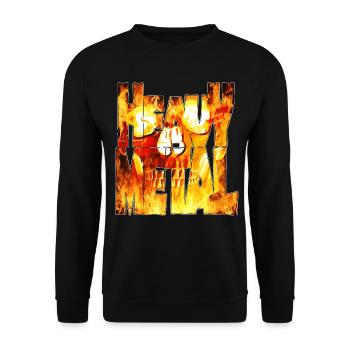Flammender Schädel Heavy Metal Schriftzug - Unisex Pullover - Schwarz - Vorne - Alina (178cm) & Michal (187cm)