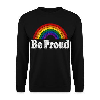 Be Proud LGBT Spruch Retro Regenbogen Motiv - Unisex Pullover - Schwarz - Vorne - Alina (178cm) & Michal (187cm)