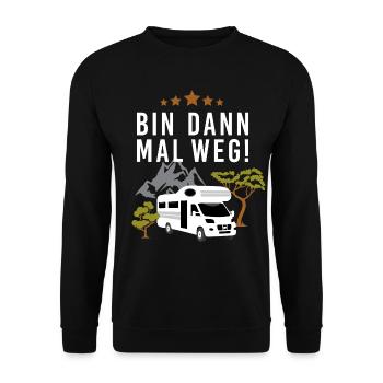 Bin dann mal weg! Mit dem Wohnmobil beim Camping - Unisex Pullover - Schwarz - Vorne - Alina (178cm) & Michal (187cm)