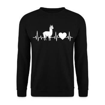 Alpaka Lama Herzschlag Alpaca - Unisex Pullover - Schwarz - Vorne - Alina (178cm) & Michal (187cm)