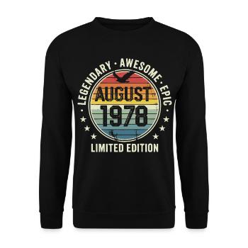 Legendäres Retro-Vintage-Jubiläum im August 1978 - Unisex Pullover - Schwarz - Vorne - Alina (178cm) & Michal (187cm)
