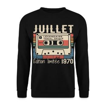 Juillet 1970 Cadeau Anniversaire Juillet 1970  - Sweat-shirt Unisexe - noir - Devant - Alina (178cm) & Michal (187cm)