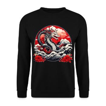 Japanischer Drachen - Unisex Pullover - Schwarz - Vorne - Alina (178cm) & Michal (187cm)