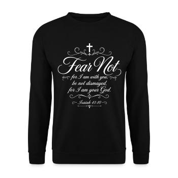 Fürchtet euch nicht – Jesaja 41,10 Bibelvers - Unisex Pullover - Schwarz - Vorne - Alina (178cm) & Michal (187cm)