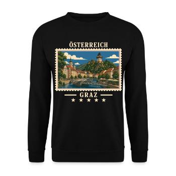 Österreich Graz Vintage Reisemarke - Unisex Pullover - Schwarz - Vorne - Alina (178cm) & Michal (187cm)