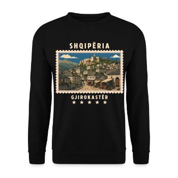 Albanien Gjirokastër Vintage Reisemarke - Unisex Pullover - Schwarz - Vorne - Alina (178cm) & Michal (187cm)